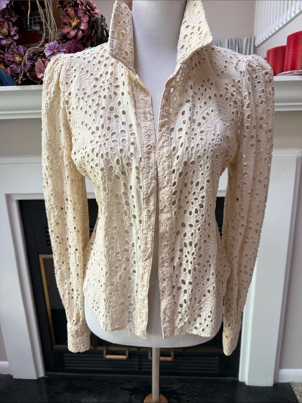 Joie Cream Eyelet Button-Down Shirt